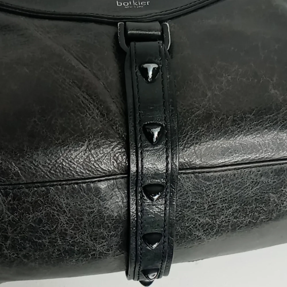 Botkier Dark Gunmetal Gray Distressed Leather Hobo Shoulder Bag